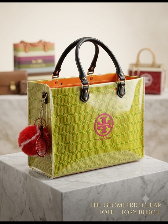 Tory Burch Handbags - Tory Burch Lime Green Tote In PVC Plastic With Purse Charm